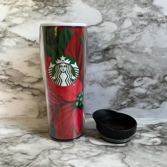 NWOT Starbucks Holiday Poinsettia 16 oz Coffee Tea Travel Mug - Picture 3 of 5
